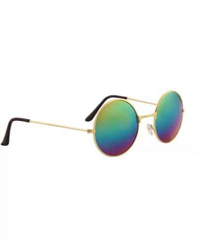 Unisex Sunglasses Mirror Round Circle Lens Retro Small Metal Frame - Gold Metal Frame/ Rainbow Mirrored Lens - CQ193DGQK6H $1...