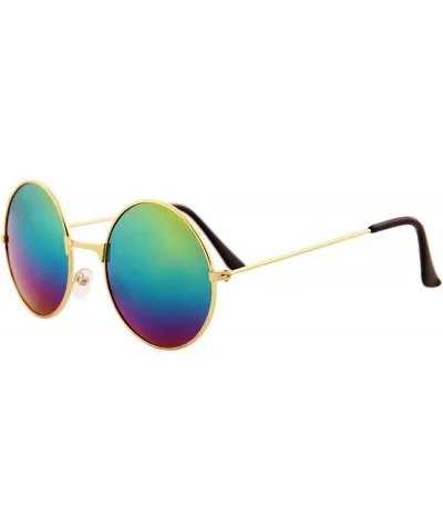 Unisex Sunglasses Mirror Round Circle Lens Retro Small Metal Frame - Gold Metal Frame/ Rainbow Mirrored Lens - CQ193DGQK6H $1...