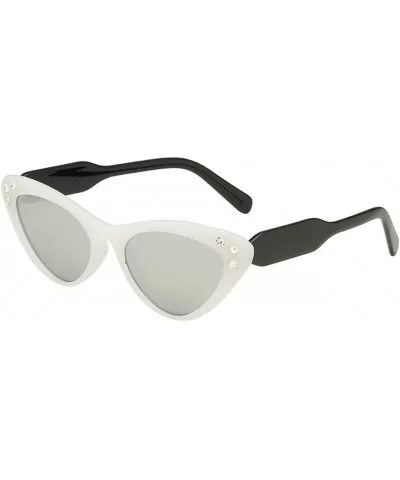 Women's Fashion Cat Eye Shade Sunglasses Integrated Diamond Gasses - White - CD18QGC70GK $7.22 Cat Eye