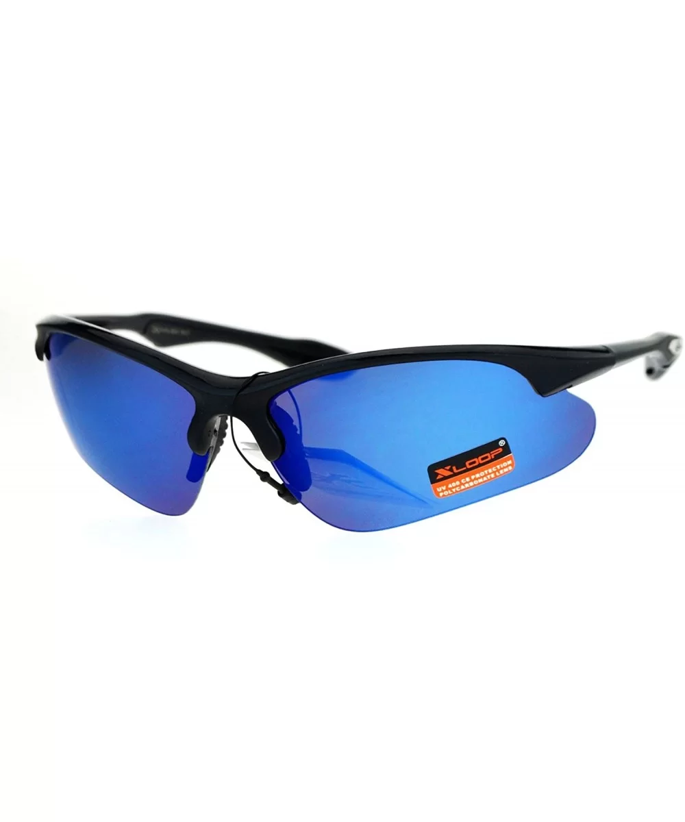 Xloop Sunglasses Mens Sports Eyewear Half Rim Lite Wrap Around UV 400 - Black (Blue Mirror) - CD184DHIAWU $13.42 Sport