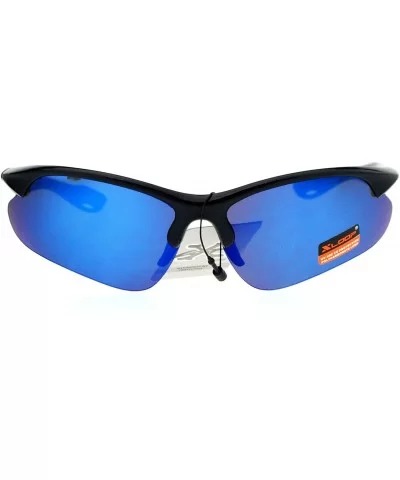 Xloop Sunglasses Mens Sports Eyewear Half Rim Lite Wrap Around UV 400 - Black (Blue Mirror) - CD184DHIAWU $13.42 Sport