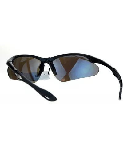 Xloop Sunglasses Mens Sports Eyewear Half Rim Lite Wrap Around UV 400 - Black (Blue Mirror) - CD184DHIAWU $13.42 Sport