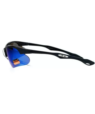 Xloop Sunglasses Mens Sports Eyewear Half Rim Lite Wrap Around UV 400 - Black (Blue Mirror) - CD184DHIAWU $13.42 Sport