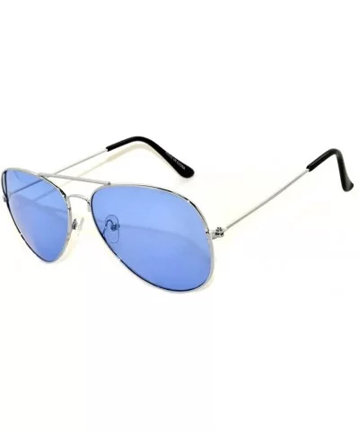 Aviator Classic Sunglasses Black Silver Bronze Gold Blue Green Yellow White. (l Blue) - CS11Q5KSUSZ $12.77 Aviator