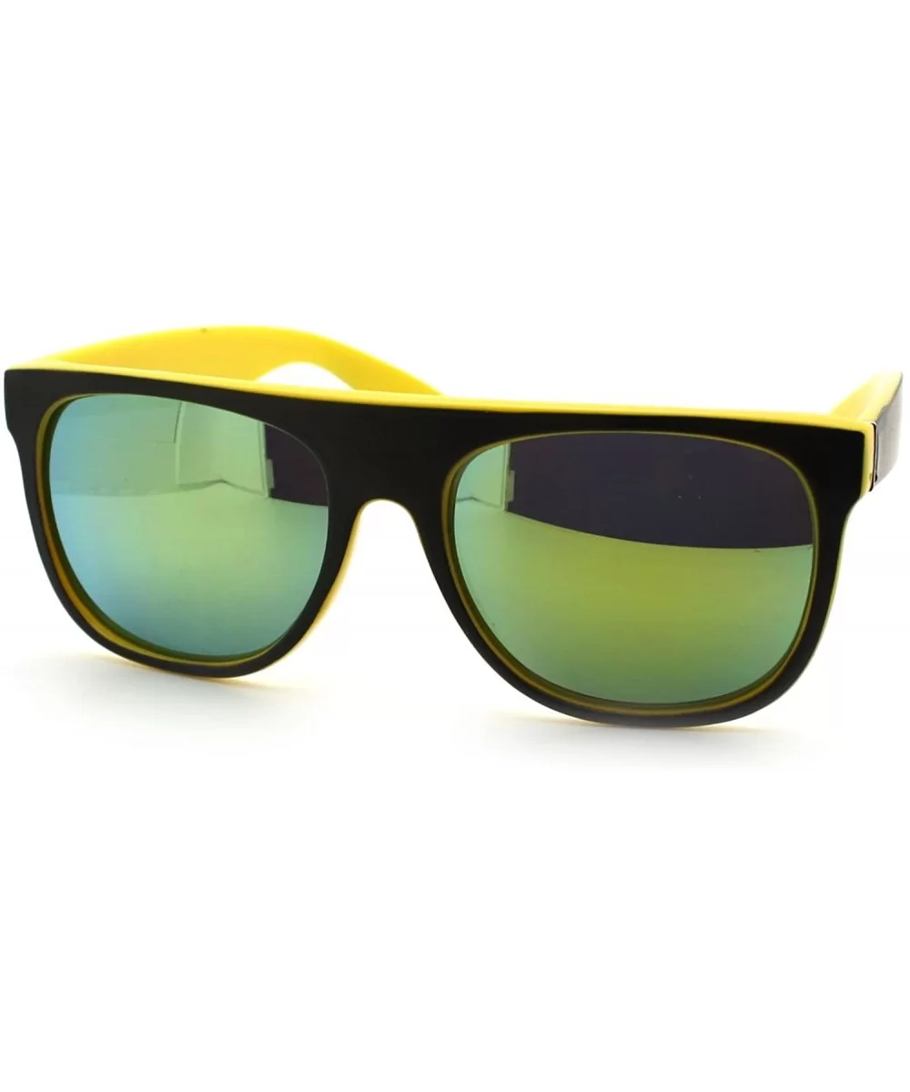 Mens Mirrored Lens 2 Tone Flat Top Reto Horn Rim Horned Style Sunglasses - Yellow - CO11KL0IPML $13.82 Rectangular