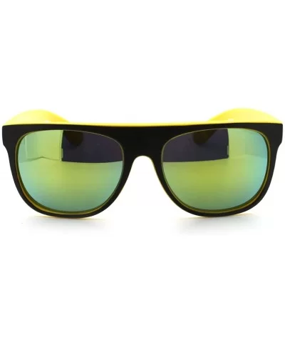 Mens Mirrored Lens 2 Tone Flat Top Reto Horn Rim Horned Style Sunglasses - Yellow - CO11KL0IPML $13.82 Rectangular