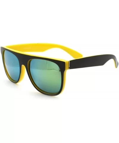 Mens Mirrored Lens 2 Tone Flat Top Reto Horn Rim Horned Style Sunglasses - Yellow - CO11KL0IPML $13.82 Rectangular