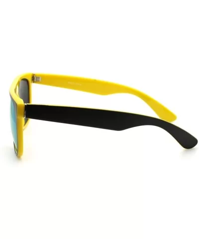 Mens Mirrored Lens 2 Tone Flat Top Reto Horn Rim Horned Style Sunglasses - Yellow - CO11KL0IPML $13.82 Rectangular