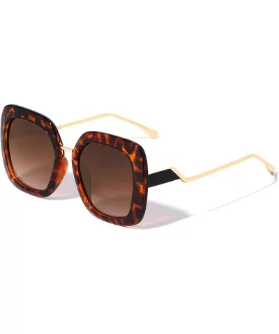 Round Square Zigzag Temple Fashion Sunglasses - Brown - C9196XHTY6W $20.35 Round