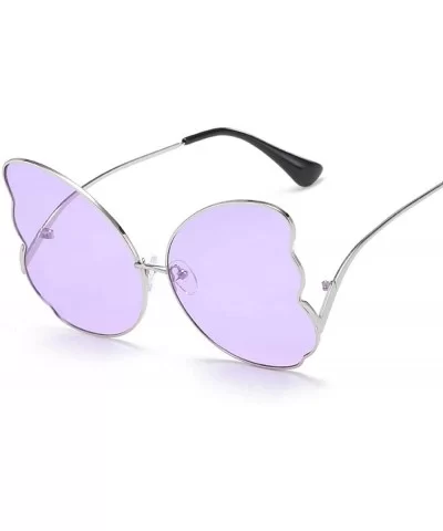 Sunglasses Metallic Clear Ocean Sunglasses Feathery Ladies Sunglasses - Purple in Silver Frame - CZ18TMNOI4D $12.61 Goggle