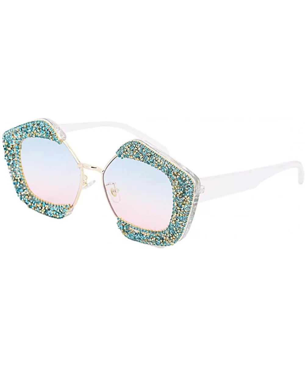 Sparkling Crystal Sunglasses UV 400 Protection Rhinestone Sunglasses Fashion Eyewear - Blue - CR196X2M3CK $25.64 Square