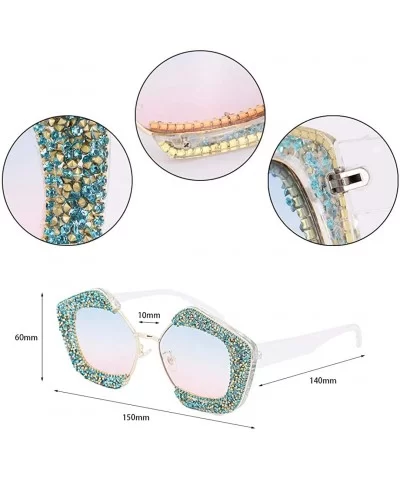 Sparkling Crystal Sunglasses UV 400 Protection Rhinestone Sunglasses Fashion Eyewear - Blue - CR196X2M3CK $25.64 Square