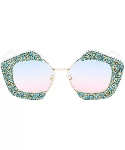 Sparkling Crystal Sunglasses UV 400 Protection Rhinestone Sunglasses Fashion Eyewear - Blue - CR196X2M3CK $25.64 Square