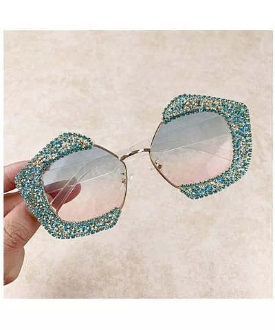 Sparkling Crystal Sunglasses UV 400 Protection Rhinestone Sunglasses Fashion Eyewear - Blue - CR196X2M3CK $25.64 Square