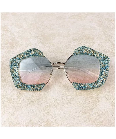 Sparkling Crystal Sunglasses UV 400 Protection Rhinestone Sunglasses Fashion Eyewear - Blue - CR196X2M3CK $25.64 Square