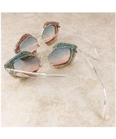 Sparkling Crystal Sunglasses UV 400 Protection Rhinestone Sunglasses Fashion Eyewear - Blue - CR196X2M3CK $25.64 Square