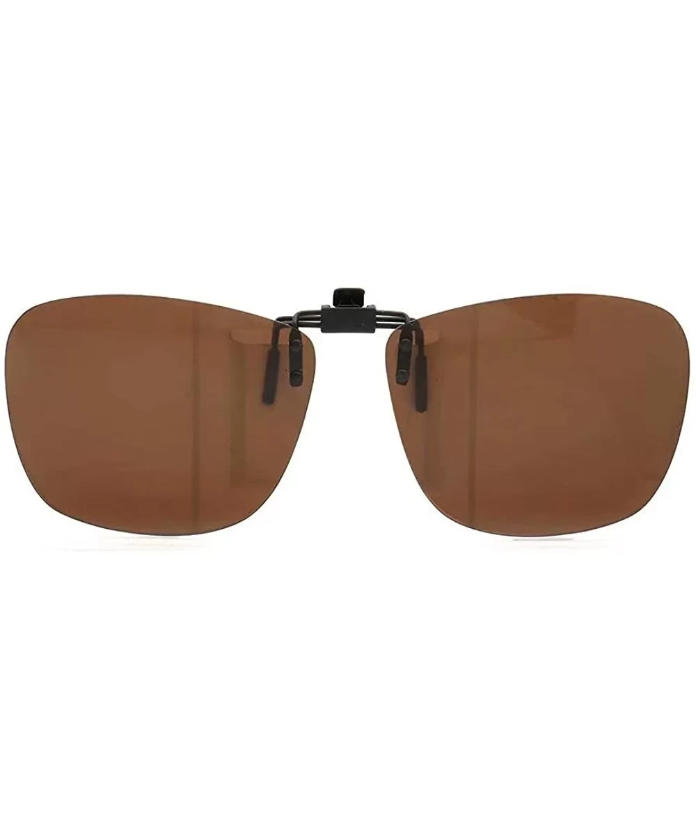 Square Clip On Flip Up Sunglasses Polarized Sunglass Lenses Men Women Carry Case - Brown - CQ18X099W8Z $11.75 Square