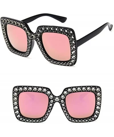 Women Square Frame Rhinestone Decor Sunglasses Sunglasses - Black Pink - CV199XMSIKN $28.77 Square