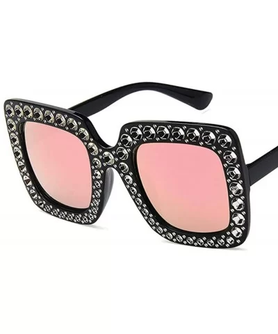 Women Square Frame Rhinestone Decor Sunglasses Sunglasses - Black Pink - CV199XMSIKN $28.77 Square