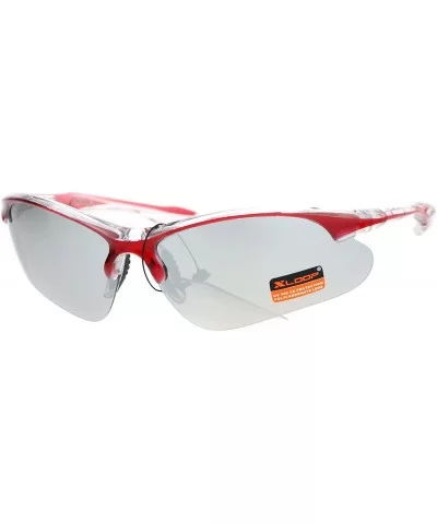 Xloop Sunglasses Mens Sports Eyewear Half Rim Lite Wrap Around UV 400 - Red Clear (Silver Mirror) - C5184DDULA9 $14.46 Sport