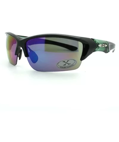 Mens Sports Sunglasses Half Rim Wrap Around Golf Baseball All Sports - Black (Green Detail) - CP11D4PKGG3 $16.01 Wrap