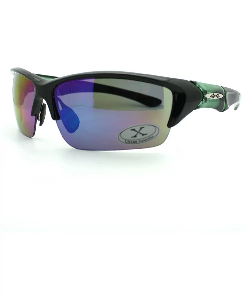 Mens Sports Sunglasses Half Rim Wrap Around Golf Baseball All Sports - Black (Green Detail) - CP11D4PKGG3 $16.01 Wrap