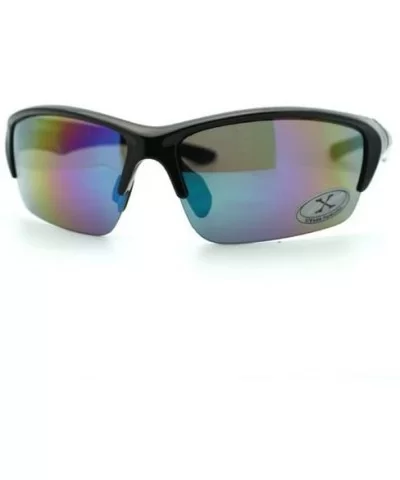 Mens Sports Sunglasses Half Rim Wrap Around Golf Baseball All Sports - Black (Green Detail) - CP11D4PKGG3 $16.01 Wrap