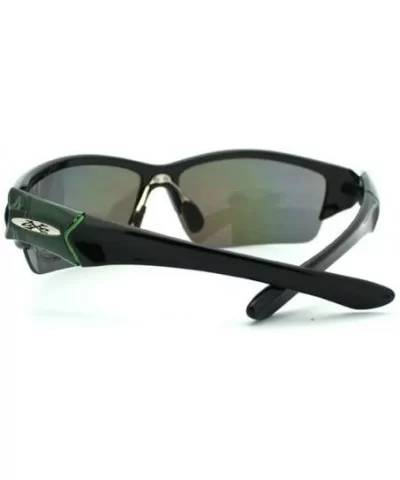 Mens Sports Sunglasses Half Rim Wrap Around Golf Baseball All Sports - Black (Green Detail) - CP11D4PKGG3 $16.01 Wrap