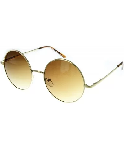 Evelyn" Women's Designer Retro Round Sunglasses with Spring Hinge - Gold W/ Amber Lens - CY12F84W9FX $18.37 Shield