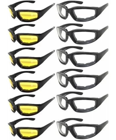 Wholesale of 12 Pairs Motorcycle Padded Foam Glasses Assorted Color Lens - 12_blk_yl_cl - C112O4VK9HO $65.88 Goggle