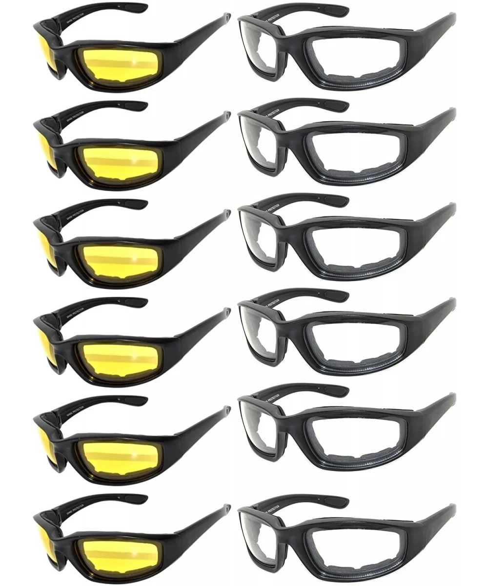 Wholesale of 12 Pairs Motorcycle Padded Foam Glasses Assorted Color Lens - 12_blk_yl_cl - C112O4VK9HO $65.88 Goggle