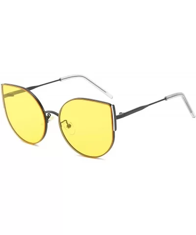 Cateye Sunglasses for Women Metal Frame Oversized Clear Lenses Brand Designer - C3 Black Frame/Yellow Lens - CD18QGN6N8I $14....