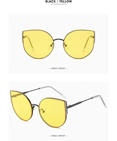 Cateye Sunglasses for Women Metal Frame Oversized Clear Lenses Brand Designer - C3 Black Frame/Yellow Lens - CD18QGN6N8I $14....