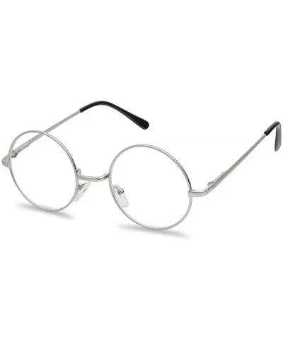 Round 50mm Clear Lens Metal Wire Frame Uv400 Non Prescription Eye Fashion Glasses - Silver - C8189IH3Q4C $14.32 Round