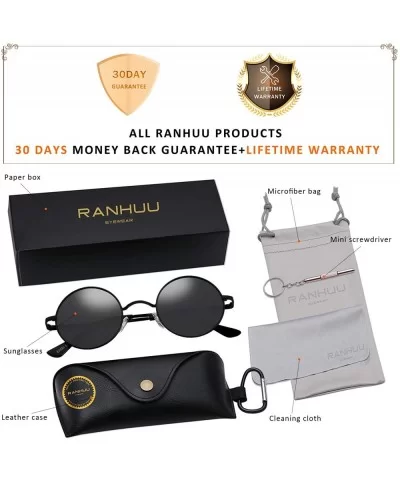 RANHUU Retro Small Round Polarized Sunglasses for Men Women Circle John Lennon Style Sunglasses - CS18X5U5I8Q $14.38 Round