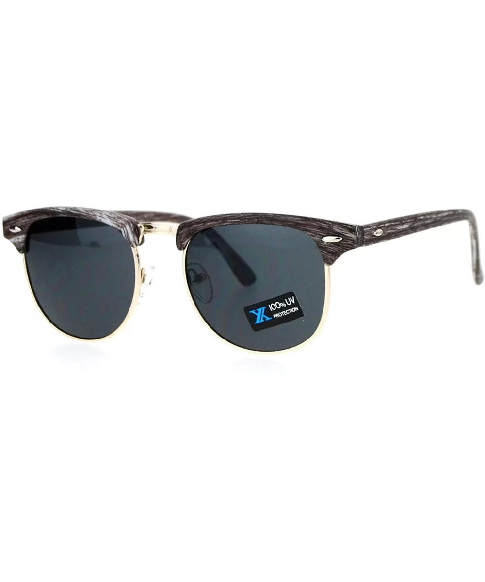 Half Rim Retro Wood Grain Hipster Horned Sunglasses - Grey Wood Black - CP12FJV6G2H $13.43 Wayfarer