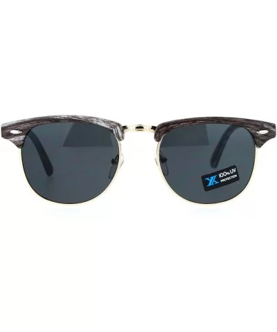 Half Rim Retro Wood Grain Hipster Horned Sunglasses - Grey Wood Black - CP12FJV6G2H $13.43 Wayfarer