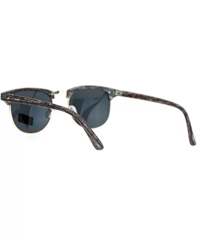 Half Rim Retro Wood Grain Hipster Horned Sunglasses - Grey Wood Black - CP12FJV6G2H $13.43 Wayfarer