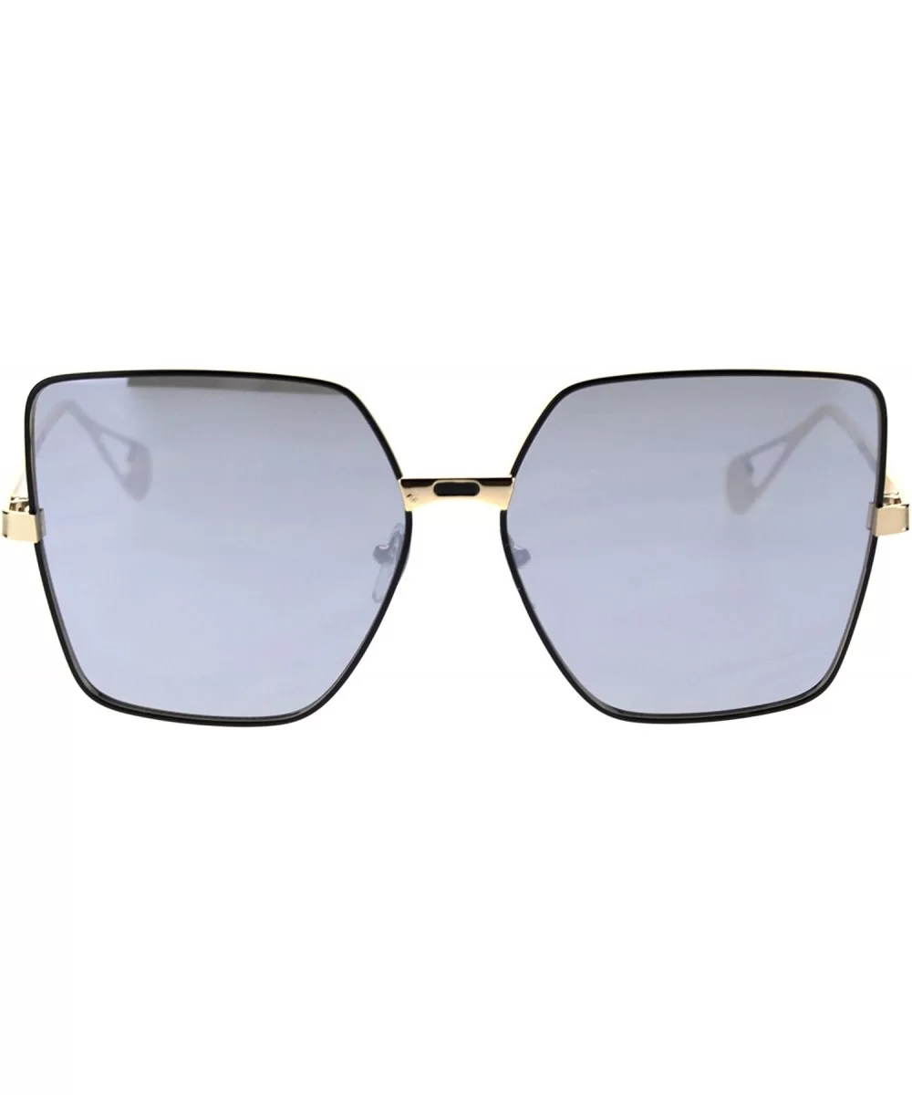 Womens Metal Rim Squared Rectangular Butterfly Sunglasses - Gold Black Silver Mirror - CI18T4ZX76H $16.83 Butterfly