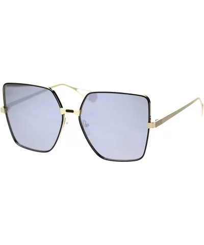 Womens Metal Rim Squared Rectangular Butterfly Sunglasses - Gold Black Silver Mirror - CI18T4ZX76H $16.83 Butterfly
