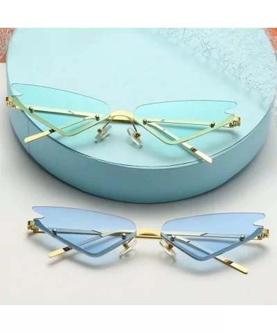 Rimless Cat Eye Sunglasses for Women Sexy Triangle Sun Glasses Eyewear UV400 - Green Lens - CH1902W8W2D $16.58 Rimless