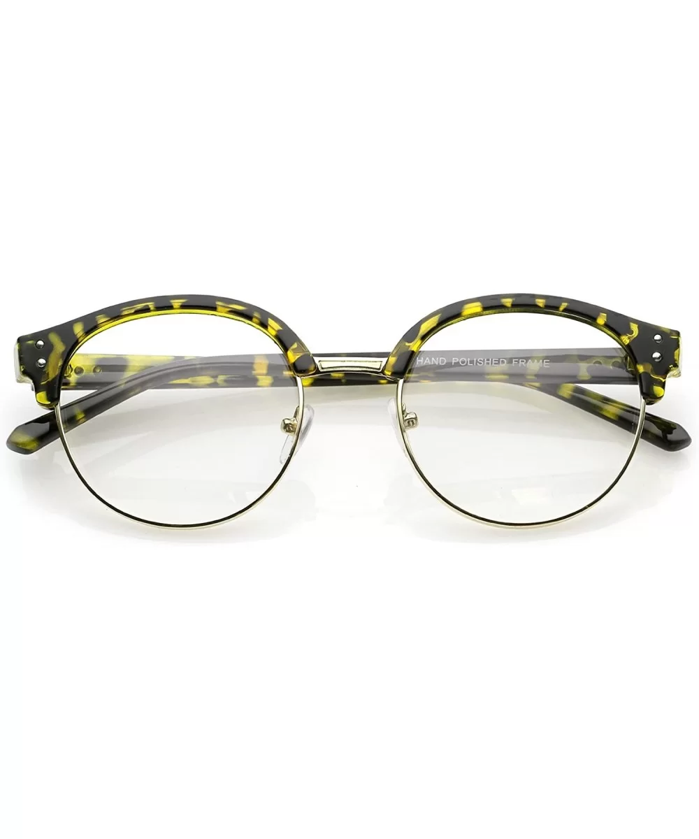 Classic Horn Rimmed Round Clear Lens Half Frame Eyeglasses 50mm - Yellow-tortoise-gold / Clear - CB17YUQ5UMD $14.00 Round