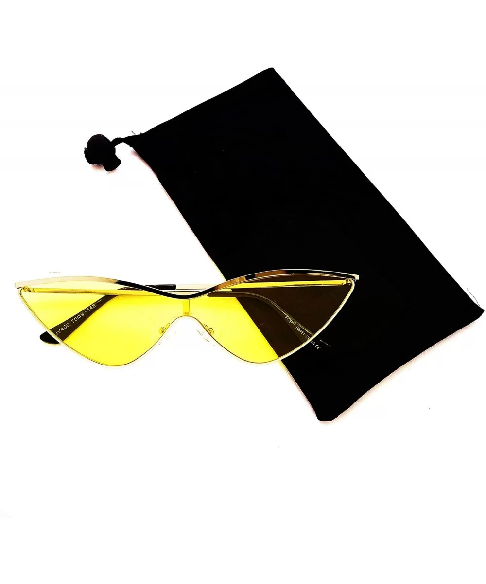 Cat Eye Flat Lens Metal Sunglasses - Gold Yellow - CU18QHL9MMZ $14.50 Oversized