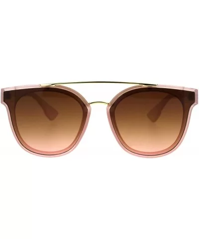 Hipster Plastic Horned Double Metal Flat Top Bridge Sunglasses - Pink Brown - CO18688260U $13.45 Rectangular