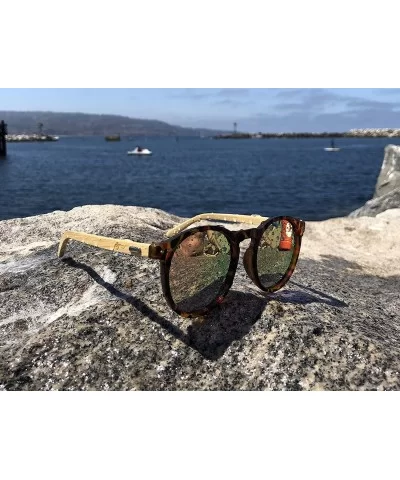 Polarized Round Bamboo Sunglasses for Men and Women - UV Protection with Wooden Arms - Brown Tortoise - C818DYNIDN2 $17.98 Ov...
