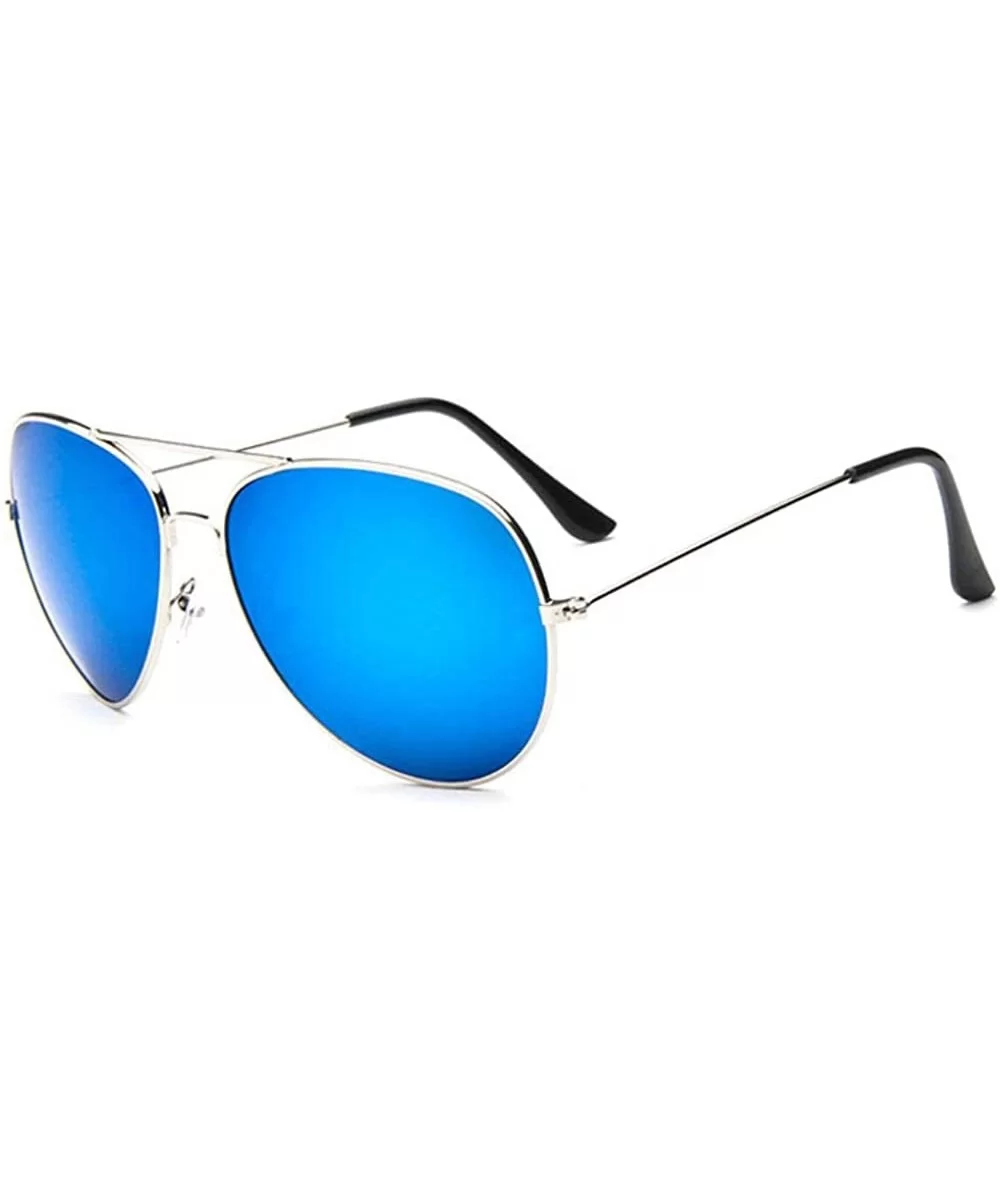 Fashion Unisex Sunglasses Metal Frame with Case UV400 Protection - Silver Frame/Blue Mercury Lens - CC18WQHHQCR $31.69 Oval