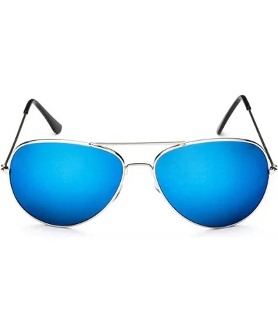 Fashion Unisex Sunglasses Metal Frame with Case UV400 Protection - Silver Frame/Blue Mercury Lens - CC18WQHHQCR $31.69 Oval