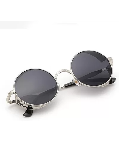 Steampunk Sunglasses - Retro Women Mens Round Punk Glasses UV400 - Silver Frame Grey Lens - C1190EZR303 $11.17 Round