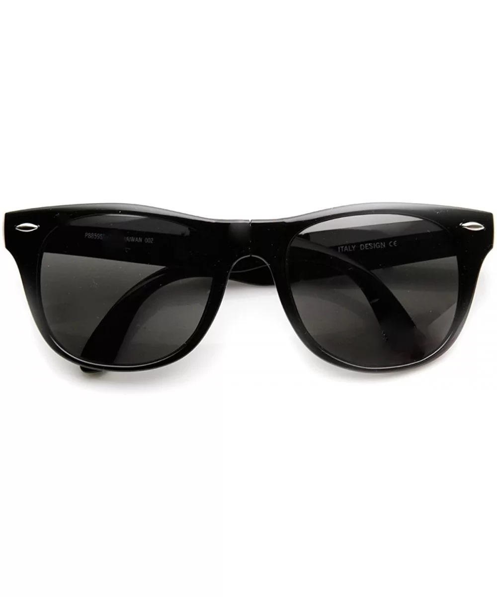 Neon Bright Colorful Compact Folding Pocket Horn Rimmed Sunglasses 54mm - Black Smoke - CR11O5E74FX $14.53 Wayfarer