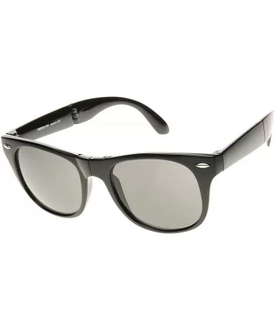 Neon Bright Colorful Compact Folding Pocket Horn Rimmed Sunglasses 54mm - Black Smoke - CR11O5E74FX $14.53 Wayfarer